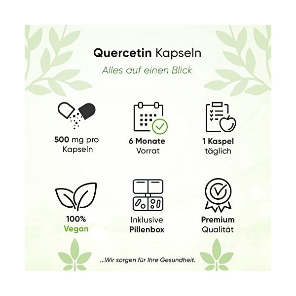Quercétine - 180 gélules de 510 mg - 6 mois - Boîte à pilule incluse - Qualité supérieure - Végétalien et naturel, à base de ...