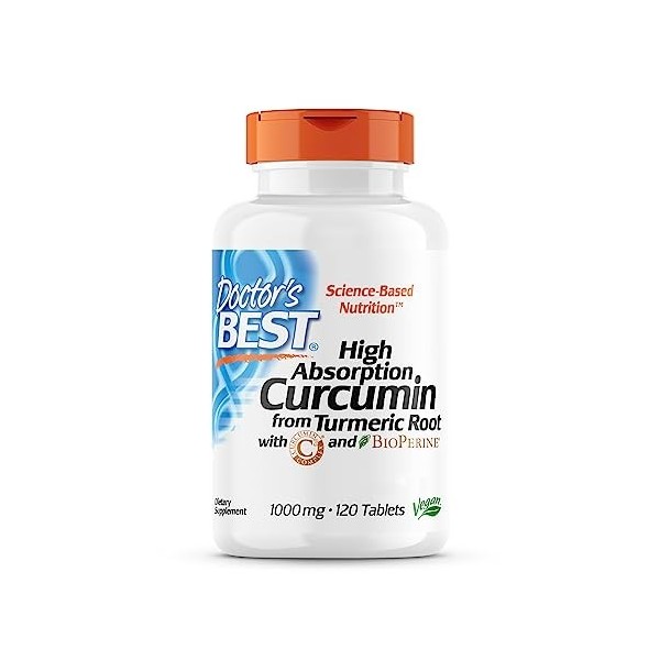 Doctors Best, High Absorption Curcumin Curcumine à Haute Absorption , 1.000mg, 120 Comprimés végétaliens, Testé en Laborato C...