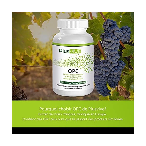 Plusvive - Gélules dOPC à lextrait de pépins de raisin de raisin français, 400&nbsp;mg Curcuma