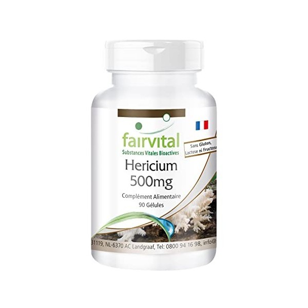 Fairvital | Hericium 500mg VEGAN - Fortement dosé - 90 capsules - Hericium - poudre de champignon Curcuma