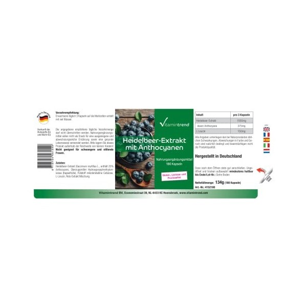 Extrait de myrtille - avec 25% danthocyanes - hautement dosé - végan - 180 gélules | Vitamintrend® Curcuma