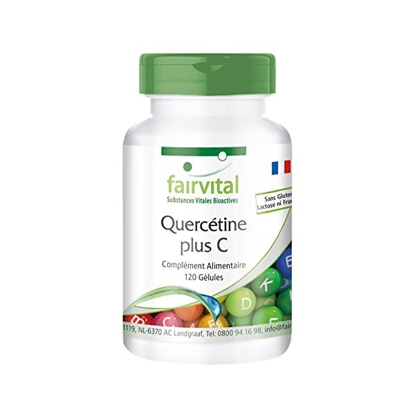 Fairvital | Quercétine naturelle + Vitamine C - 600mg de Vitamine C et 500mg de Quércetine par dose journalière - VEGAN 120 g...