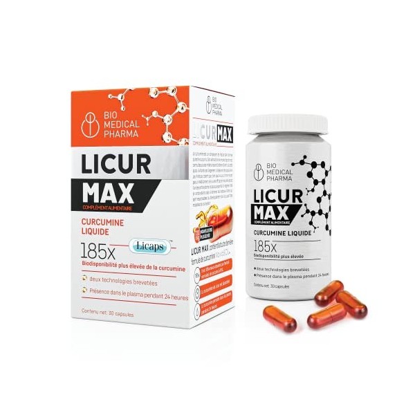 Curcumine liquide NovaSOL® - Biodisponibilité 185x supérieure sans pipérine - 1 gélule par jour - correspond à 6600 mg dextr ...