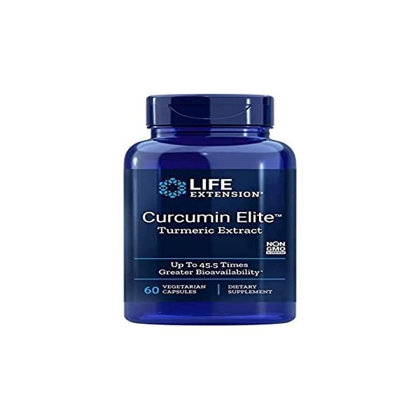 Life Extension, Curcumine Elite, avec Curcuminoïdes, 60 Capsules végétaliennes, Testé en Laboratoire, Sans Gluten, Végétarien