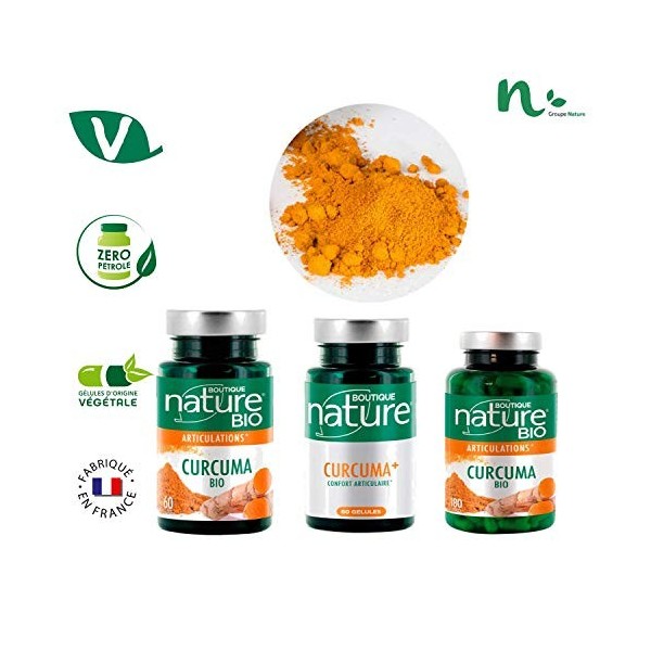 Boutique Nature - Complément Alimentaire - Articulations - Curcuma Poivre Noir BIO - 60 Gélules Végétales - Pour un bon Fonct