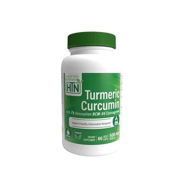 Health Thru Nutrition, Curcugreen Curcumin® 500mg, BCM-95® Curcumine, 60 Capsules végétaliennes, Testé en Laboratoire, Sans G