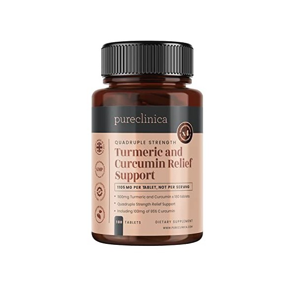 Curcuma et Curcumine 1100mg - 180 comprimés de 1100mg – Curcumine à 95% - 5mg dextrait de poivre noir augmentent lassimilat C...