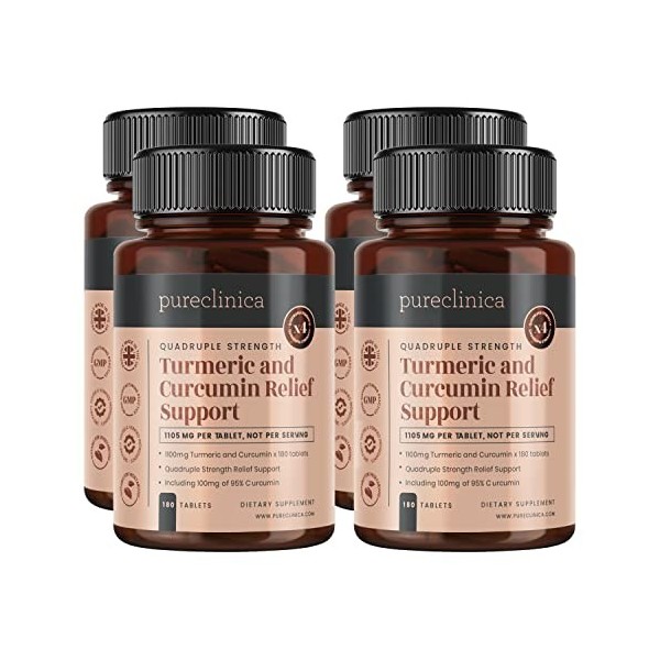 Curcumine de Curcuma - 1000mg x 720 comprimés 4 bouteilles – Contient 95% de Curcumine – Poudre de racine de Curcuma conten C...