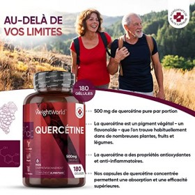 Quercétine 500mg, 180 Gélules Vegan 6 Mois - À Partir dExtrait de Fleur de Sophora Japonica - Quercétine Pure Sans Excipie