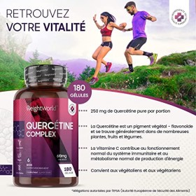 Quercétine Complex 610 mg -180 Gélules Vegan 6 Mois dApprovisionnement - Quercétine, Bromélaïne, Vitamine C Antioxydant Pu