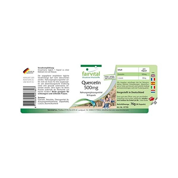 Fairvital | Quercétine 500mg - VEGAN- 90 gélules