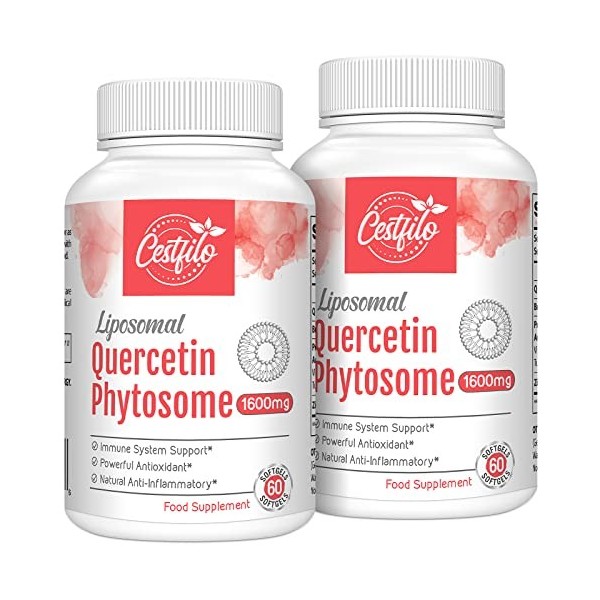 Liposomale Quercétine Phytosome 1600mg Softgels avec Bromélaïne, Supplément Antioxydant Stimulant limmunité pour Améliorer l