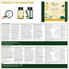 DAO Histamine Intolérance Complex Vegavero® | Avec 4 Souches Bactériennes, Pantescal®, Quercétine, Vitamine C et B6 | Sans Ad