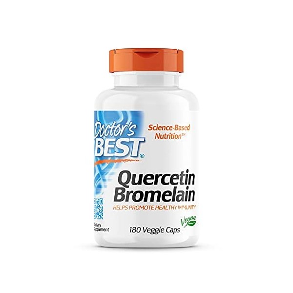 Doctors Best, Quercetin Bromelain, 180 Capsules végétaliennes, Hautement Dosées, Testées en Laboratoire, Sans Soja, Sans Glu