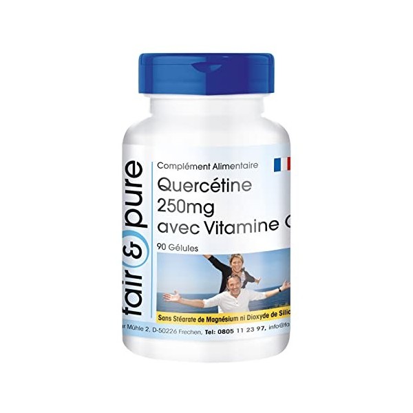 Fair & Pure® - Quercétine 250mg avec vitamine C - 600mg de Vitamine C & 500mg de Quercétine par dose journalière - végan - 90