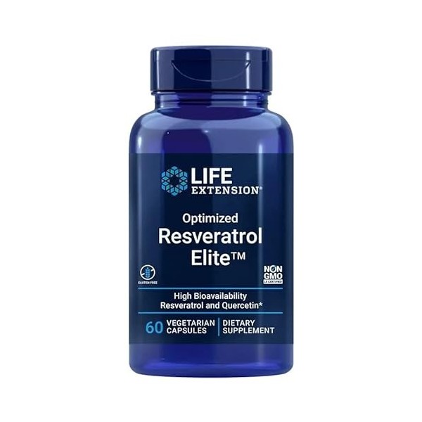 Life Extension, Optimized Resveratrol, avec Quercétine et Fisétine, 60 Comprimés végétaliens, Testé en Laboratoire, Végétarie