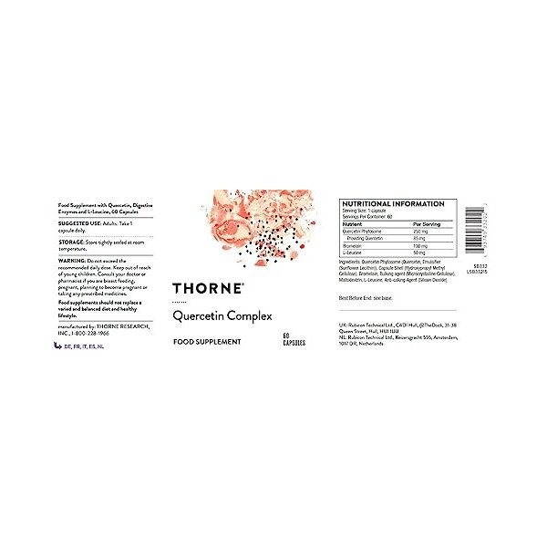 Thorne Quercetin Complex - Supplément de Quercétine Phytosome avec Bromélaïne - 60 Capsules