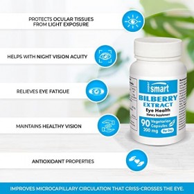 Supersmart - Bilberry Extract 100 mg - Extrait de Myrtille Standardisé à 25 % dAnthocyanosides - Aide à Améliorer la Microci