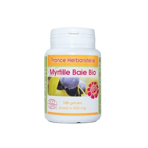 GELULES MYRTILLE BAIE 100 gélules dosées à 250 mg poudre pure.