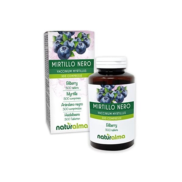 Myrtille ou Airelle noire Vaccinium myrtillus feuilles et fruits Naturalma | 150 g | 300 comprimés de 500 mg | Complément a