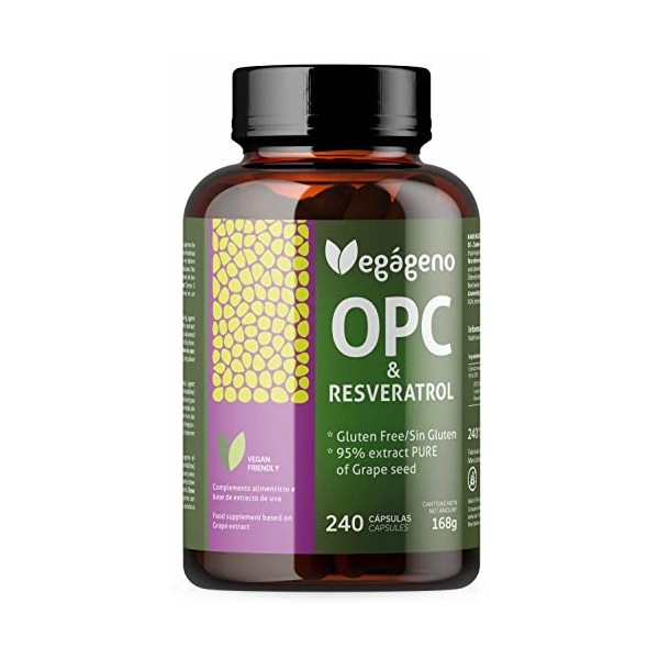 OPC Extrait de Pépins de Raisin et RESVÉRATROL - 240 Capsules Haute Concentration 95% OPC - Puissant Antioxydant Naturel - Sa