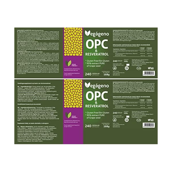 OPC Extrait de Pépins de Raisin et RESVÉRATROL - 240 Capsules Haute Concentration 95% OPC - Puissant Antioxydant Naturel - Sa