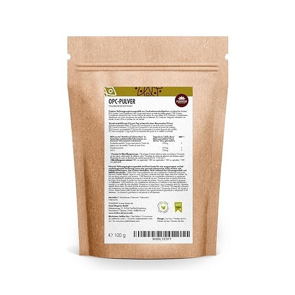 OPC Poudre dextrait de pépin de raisin 100g - 95% dOPC - Qualité exceptionnelle hautement dosée - Sans additifs - De raisin