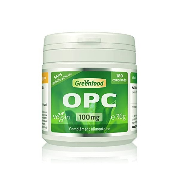 Greenfood OPC, 100 mg, dose élevée, 180 comprimés, vegan - SANS additifs artificiels. Sans génie génétique.