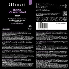 Trans-Resvératrol 500 mg, avec Nicotinamide, Quercétine et Pipérine, 98% Trans-Resvératrol, 90 Gélules | Anti-âge, vieillisse