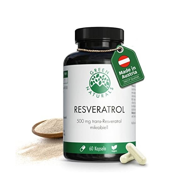 Resvératrol 60 capsules à 500mg de levure - Production Autrichienne - 100% Végétalien & Sans Additifs