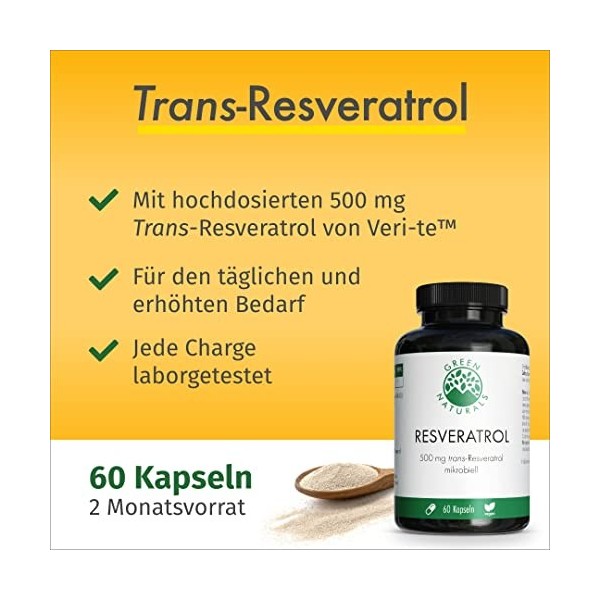 Resvératrol 60 capsules à 500mg de levure - Production Autrichienne - 100% Végétalien & Sans Additifs