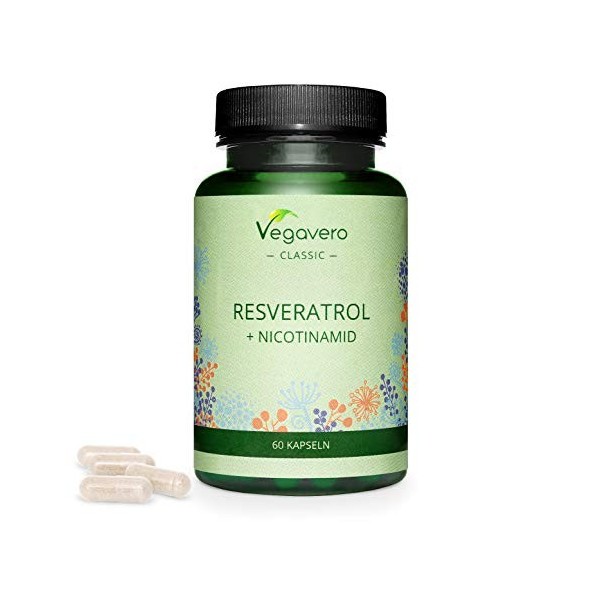 Resvératrol Naturel Vegavero® | UNIQUE : Le Seul Avec Nicotinamide Vitamine B3 | 500 mg | Anti Age + Antioxydant Puissant +