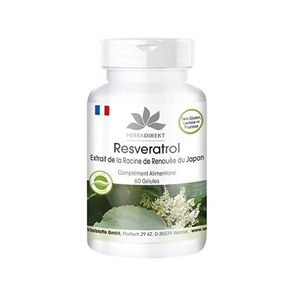 Resvératrol 500mg - extrait de la racine renouée du Japon - polygonum cuspidatum - Extrait - 60 capsules | HERBADIREKT by War