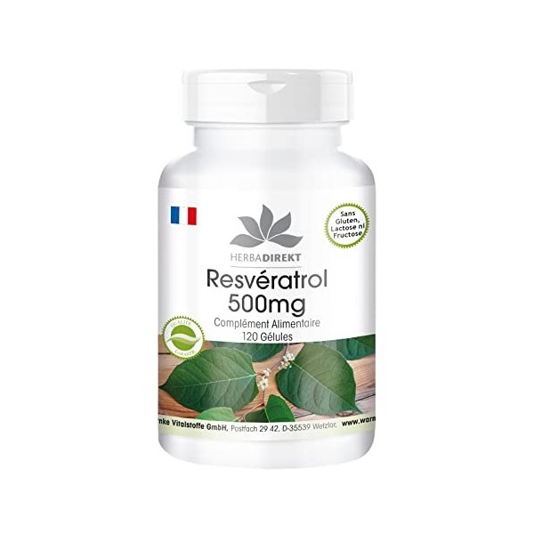 Resvératrol 500mg - extrait de la racine renouée du Japon - polygonum cuspidatum - hautement dosé - végan - 120 gélules | HER