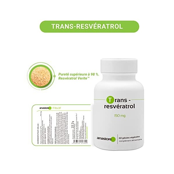 Trans-Resvératrol * 60 capsules végétales * Antioxydant avec forte capacité d’absorption * Anti-vieillissement + Santé Cardio