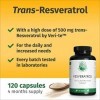 Resvératrol 120 gélules á 500mg issu de la levure - production autrichienne - 100% végétalien et sans additif