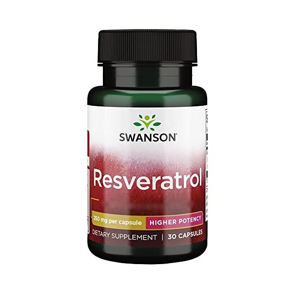 Swanson, Resveratrol, 250mg, 30 Capsules, Haute Dosé, Testé en Laboratoire, Sans Soja, Sans Gluten, Sans OGM