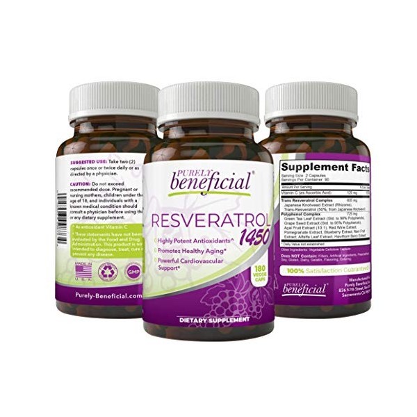 Resveratrol1450–90day Supply, 1450 MG par dose de puissants antioxydants et Trans-resvératrol, favorise la anti-âge, cardiova