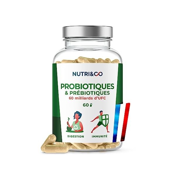 Probiotique Flore Intestinale | 60 Milliards dUFC/jour | 9 Souches Bio-actives dont 2 Lactobacillus Brevetées | 60 Gélules G
