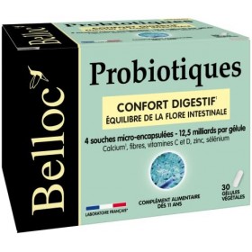 Belloc Probiotiques - Confort digestif – Equilibre de la Flore Intestinale - 4 Souches Microbiotiques - Dès 11 ans - 30 Gélul