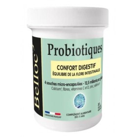 Belloc Probiotiques - Confort digestif – Equilibre de la Flore Intestinale - 4 Souches Microbiotiques - Dès 11 ans - 30 Gélul