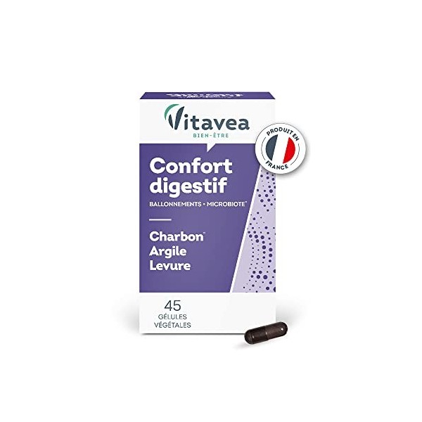 Vitavea - Charbon Végétal Argile Levure - Complément alimentaire confort digestif : ballonements confort intestinal ventre go