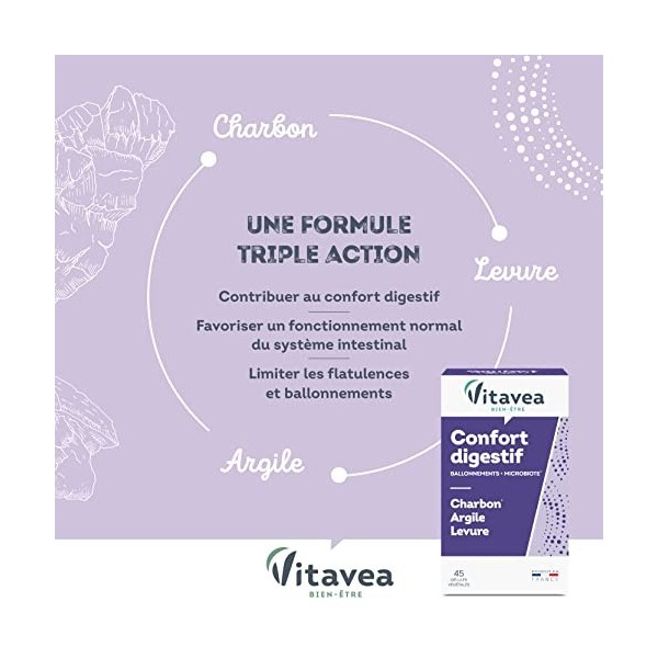 Vitavea - Charbon Végétal Argile Levure - Complément alimentaire confort digestif : ballonements confort intestinal ventre go