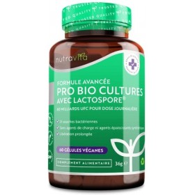 Probiotique Vegan 60 milliards dUFC Cultures Avancées avec 21 souches vivantes - Ferments Lactiques avec Lactobacillus & Bif