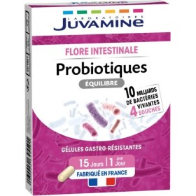 JUVAMINE - Probiotiques Equilibre 4 Souches - Flore Intestinale - 15 Gélules Gastro-Résistantes