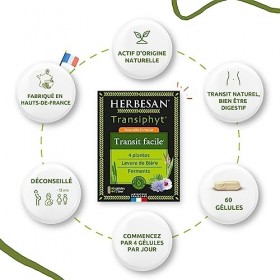HERBESAN®-TRANSIPHYT - Triple actions : Transit naturel, Bien-être digestif, Microbiote intestinal -Complexe de 4 Plantes, Le