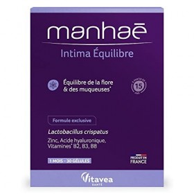 Manhaé - Intima Equilibre - Probiotiques Equilibre Flore Intime et des muqueuses - Lactobacillus Crispatus, Vitamines, Zinc e