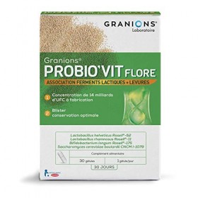 GRANIONS ProbioVit Flore - 30 Gélules - 30 Jours - Ferments Lactiques & Levures - 14 Milliards DUfc à Fabrication - Stabili