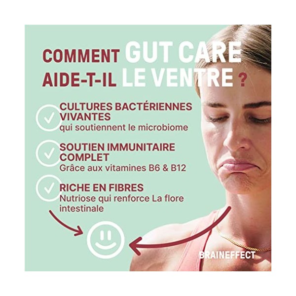 Braineffect Gut Care – Probiotique Flore Intestinale Microbiote Intestinal Végétalien - Anti Ballonnements avec Cultures de B