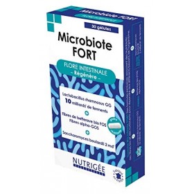 MICROBIOTE FORT FLORE INTESTINALE • Restaurer la flore et inhiber les bactéries pathogènes • PROBIOTIQUES + PRÉBIOTIQUES + NU